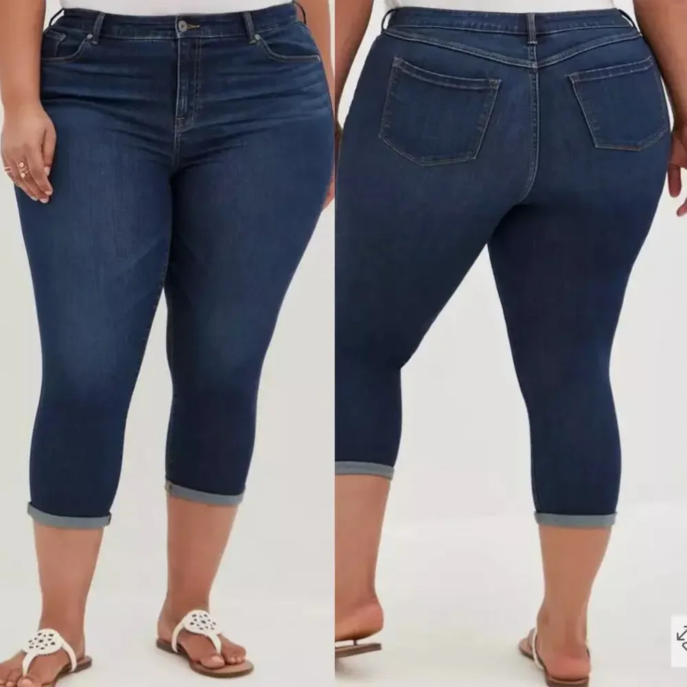 NEW Torrid Crop MidFit Super Skinny Jeans Womens 18 MId-Rise Soft Stretch Denim